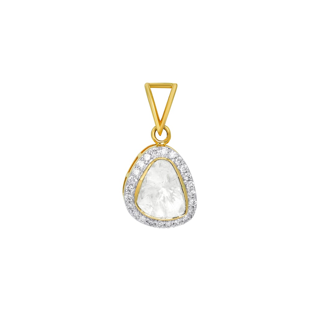 Minimalist Polki Pendant with Diamond Halo